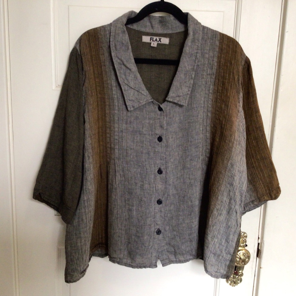 Flax Women’s Linen Brown Ombré Button-Up Relaxed Fit Shirt